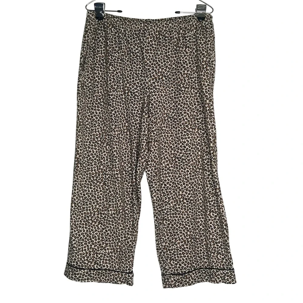 Secret Treasures‎ Womens Leopard Print Pajama Set Large Beige Short Sleeve Crop